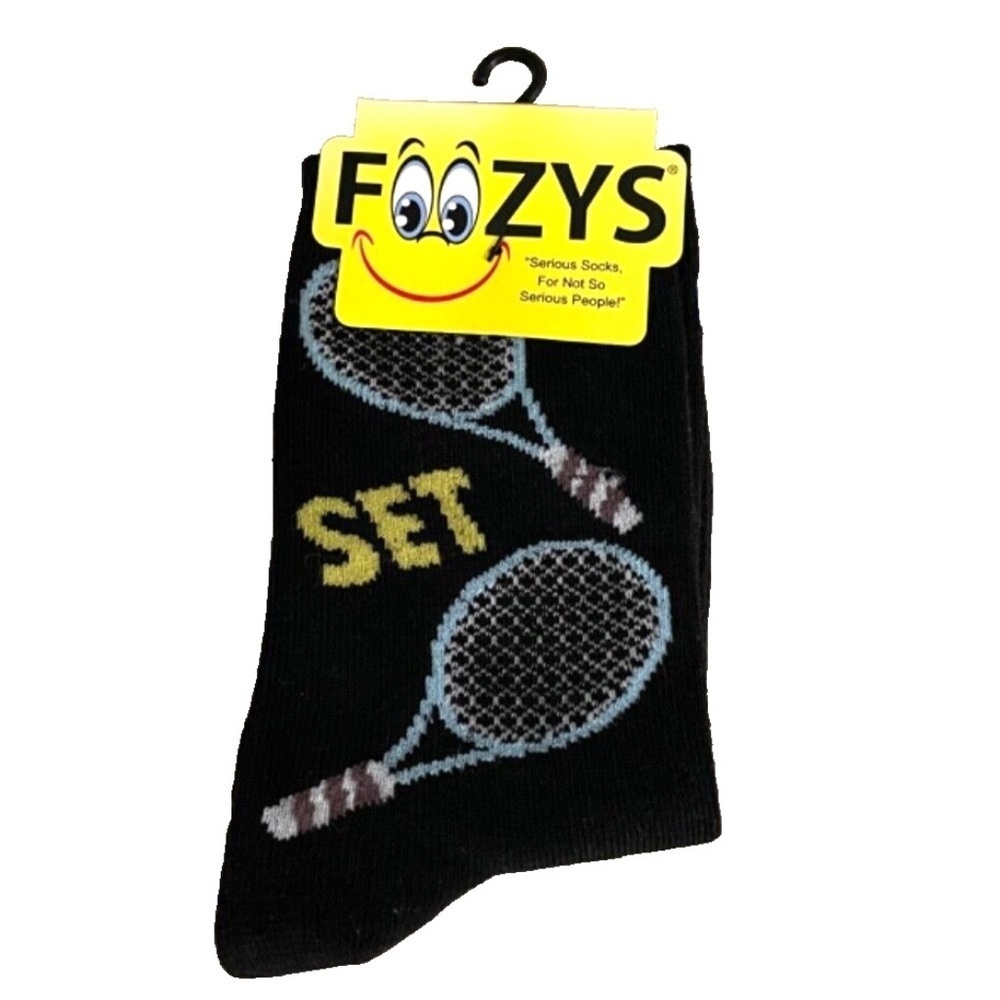 Foozys Women's Crew Socks: Tennis;‎ Black; Women's Size 9-11